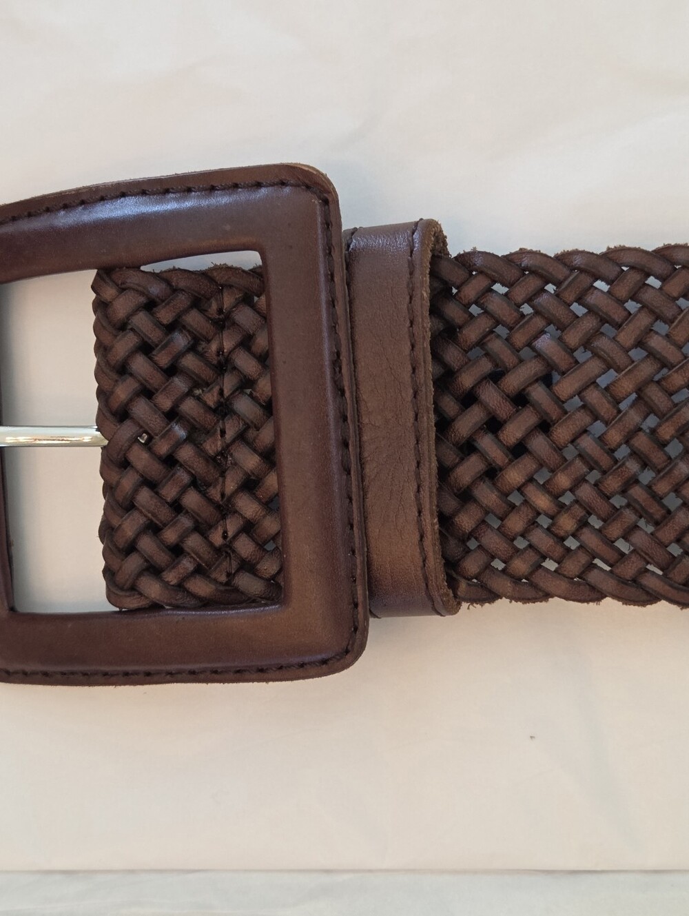 Banana Republic Leather Chocolate Brown Wide Braided Belt M Leather Buckle - Picture 8 of 16